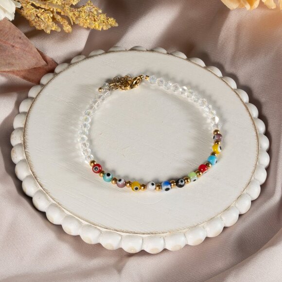 Bracelet Adjustable Handma Clear Crystal Turkish Eye For women multicolored Gift - Picture 5 of 9